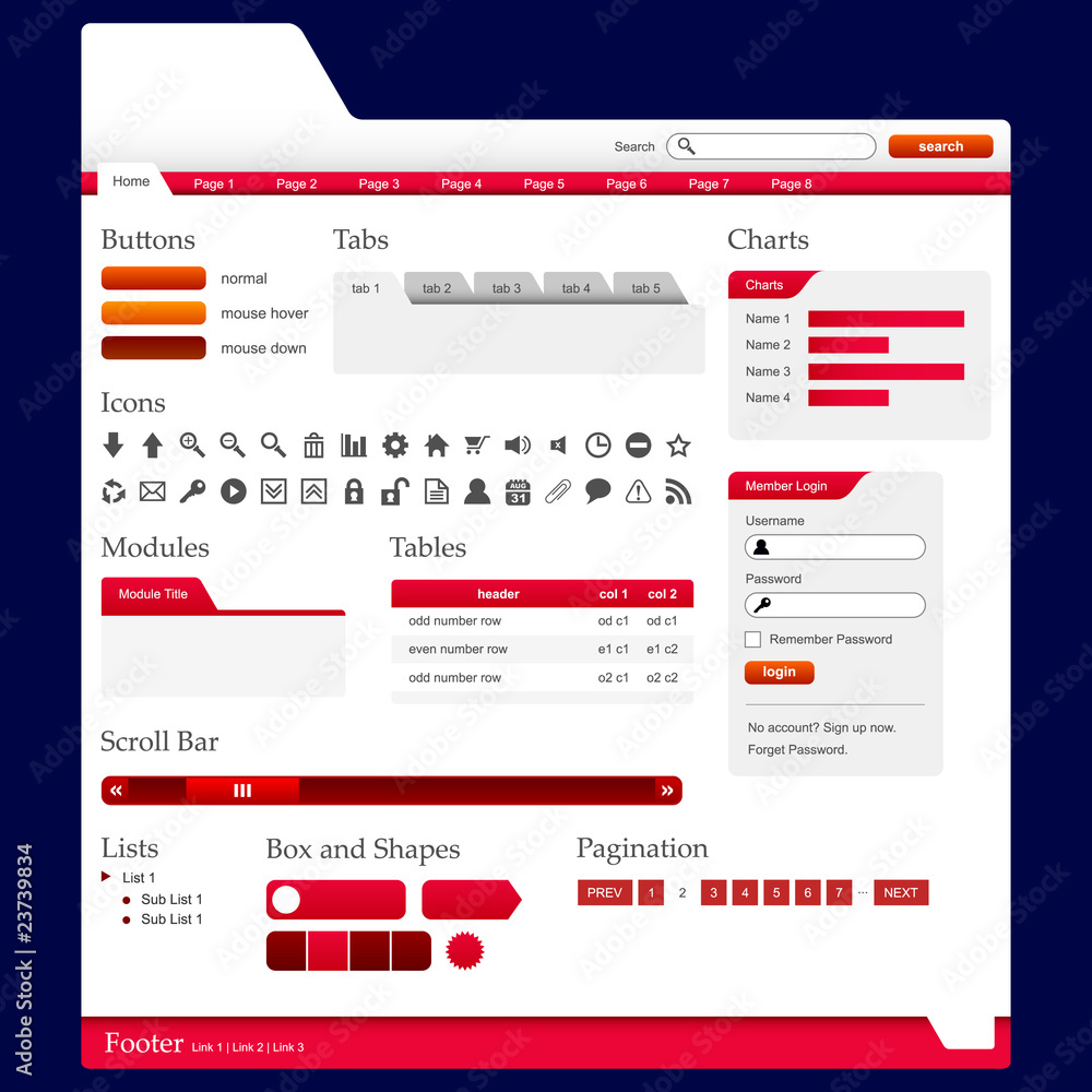 Web Design Elements 2 (Red Theme) Vector