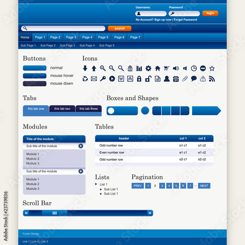 Web Design Elements 1 (Blue Theme) Vector