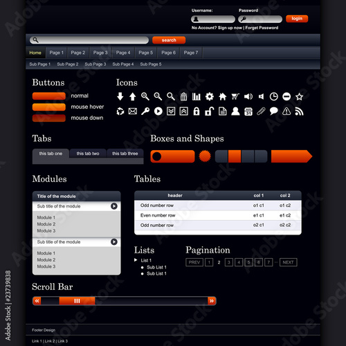 Web Design Elements 1 (Dark Theme) Vector