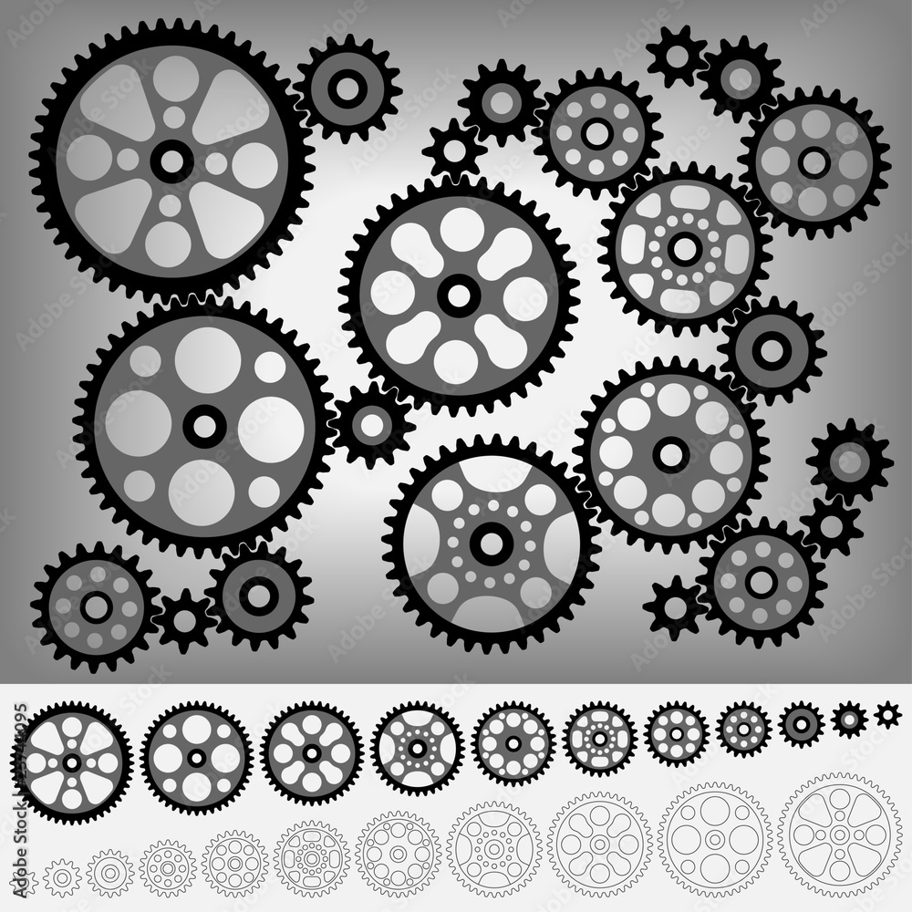 Collection of gears totally compatible each other