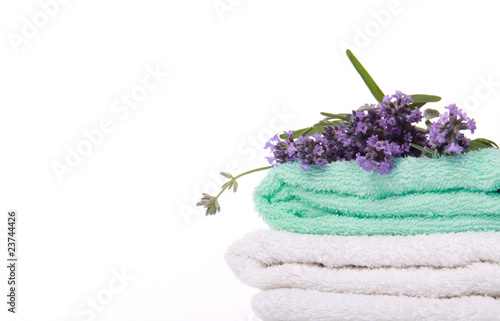 Lavander branch on the towel photo