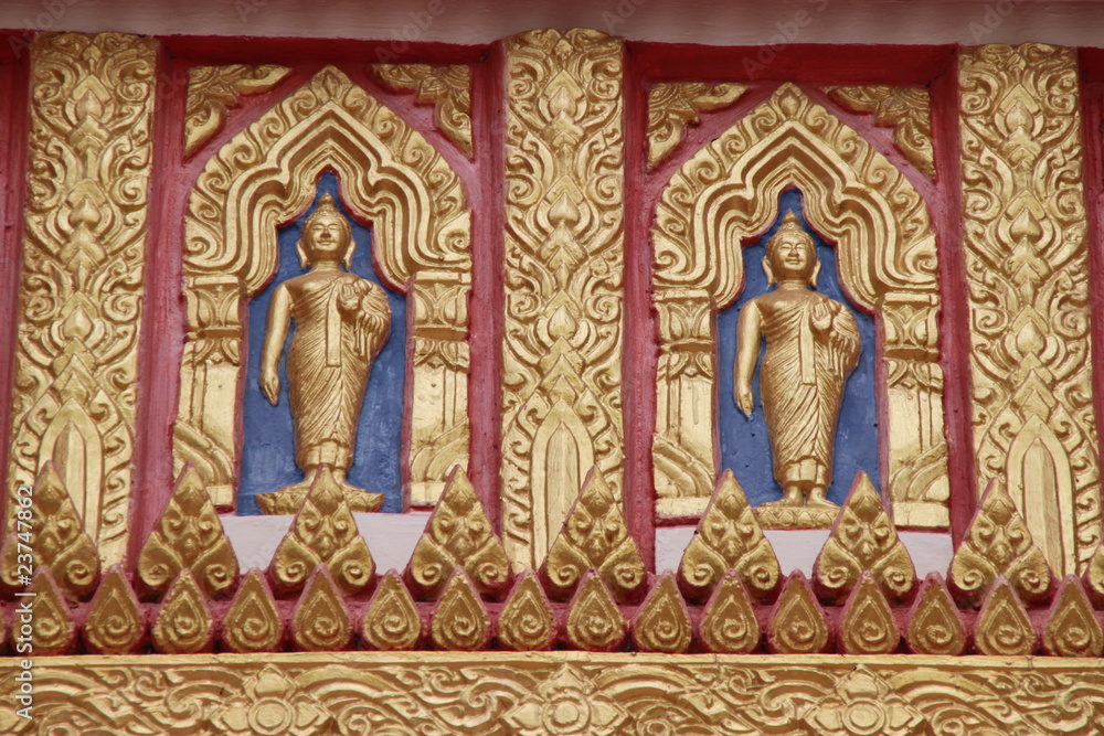 buddha image, art on gable, Wat Aphisit, Mahasarakam