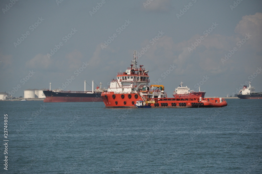 tug boat in the open sea