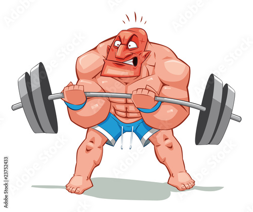 Muscle man, funny cartoon and vector character.