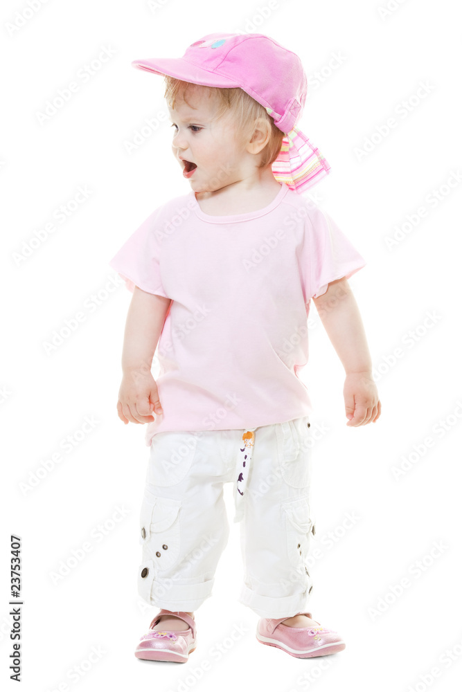 cute baby girl in a pink cap yelling at someone cute baby girl in a pink cap yelling at someone