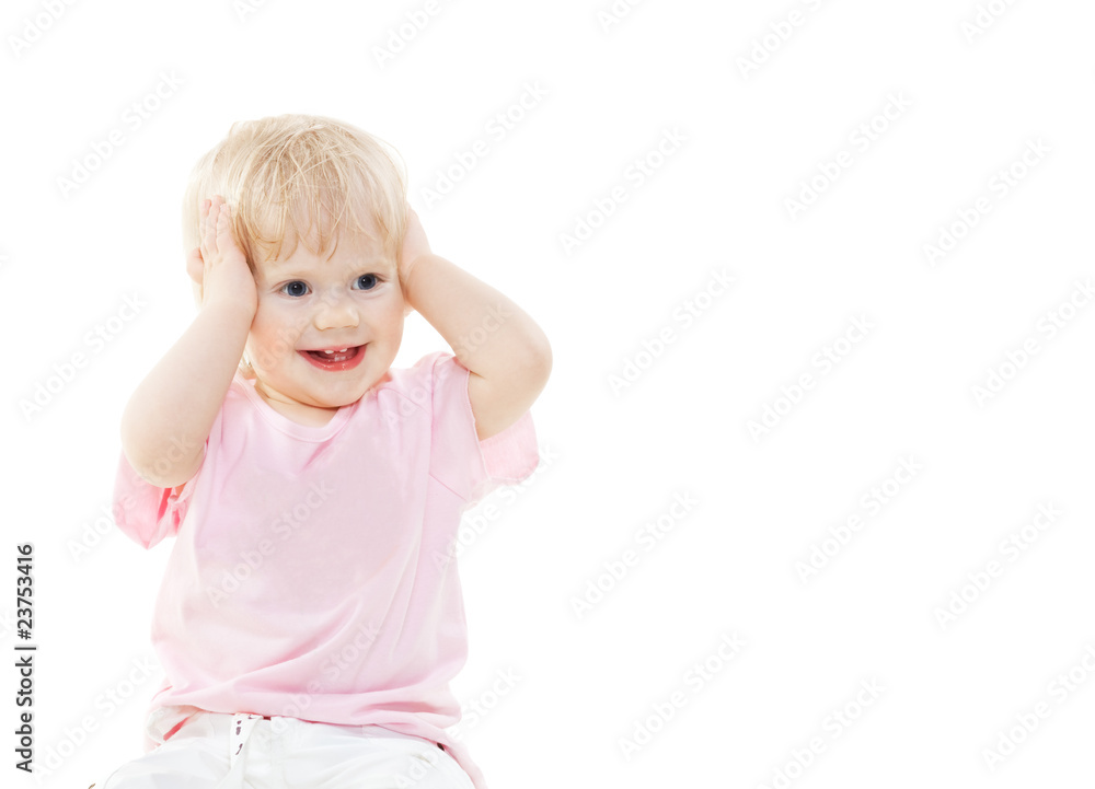 smiling cute baby girl clutched her head smiling cute baby girl clutched her head