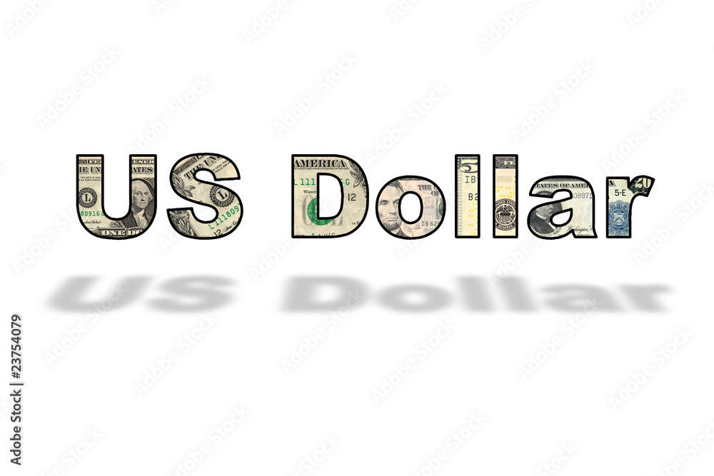 Fototapeta premium Word Dollar banknotes floating with shadow on white
