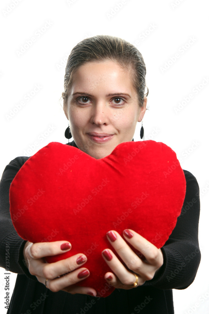 beautiful woman holding a love symbol in hands beautiful woman holding a love symbol in hands