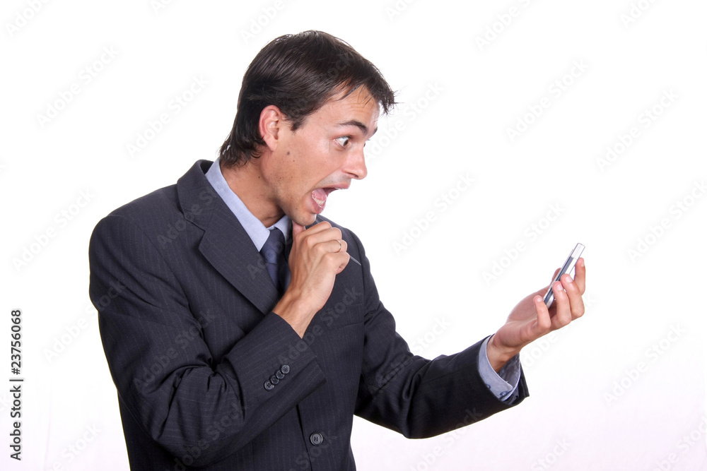 business men working on pda or smartphone business men working on pda or smartphone