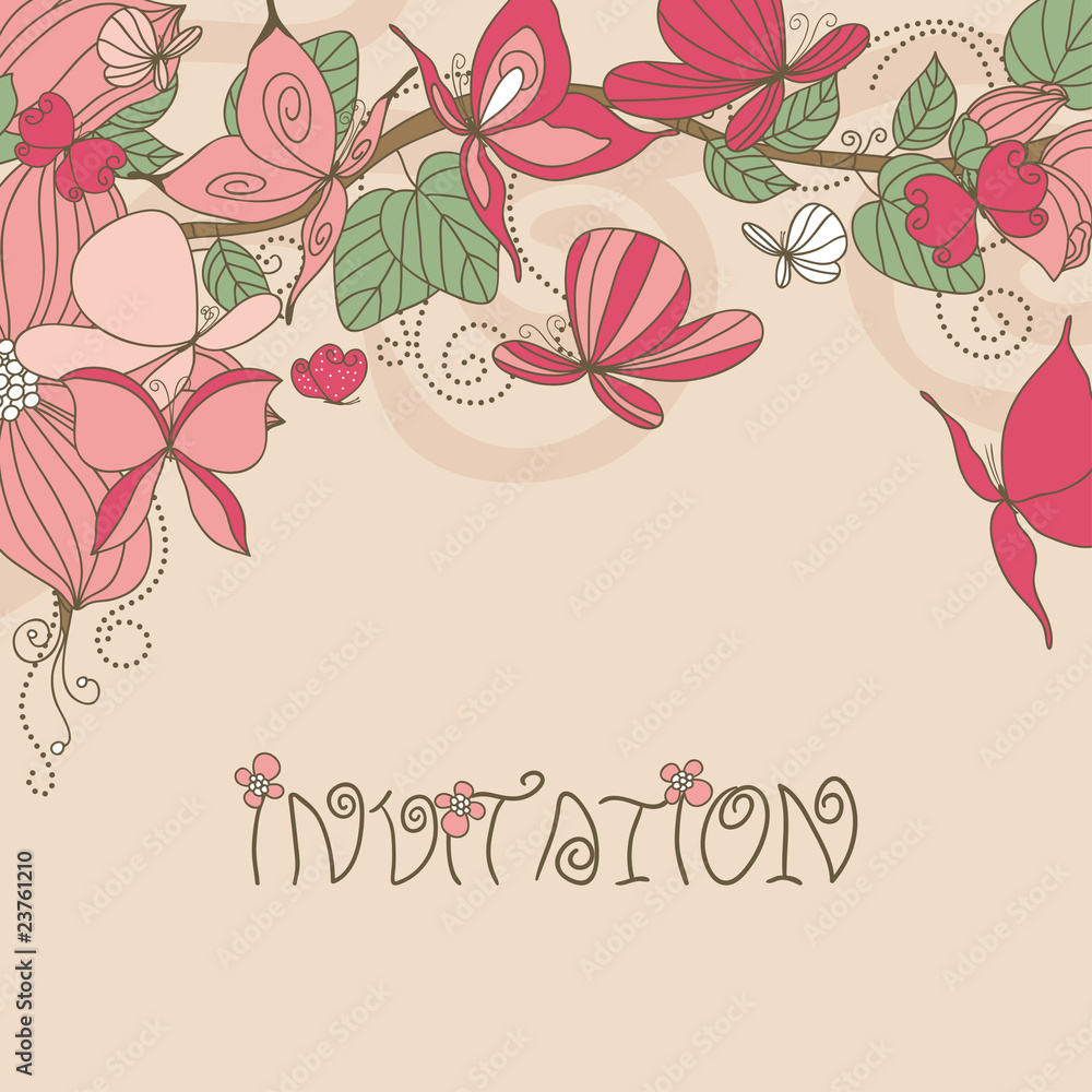 floral card with butterflies