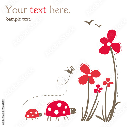 Carte avec coccinelles et fleurs, vecteur
