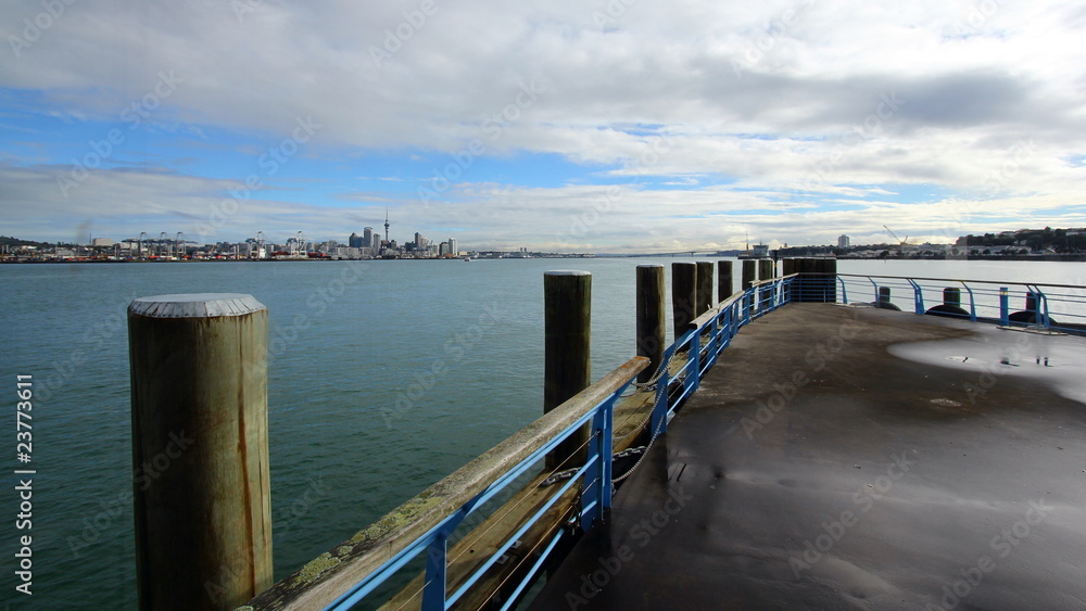 Ferry pier looking at the city skyline