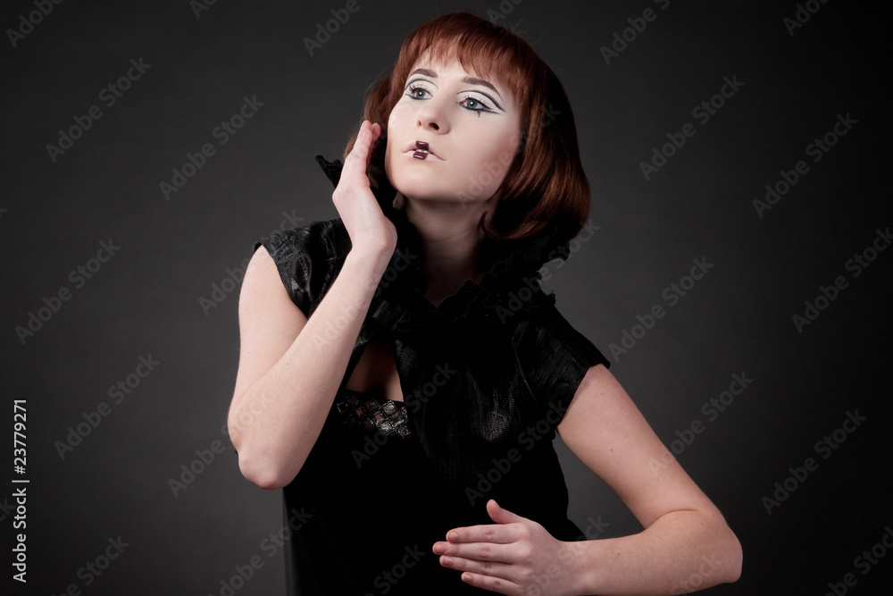 Close-up portrait of beautiful girl with chess makeup Close-up portrait of beautiful girl with chess makeup