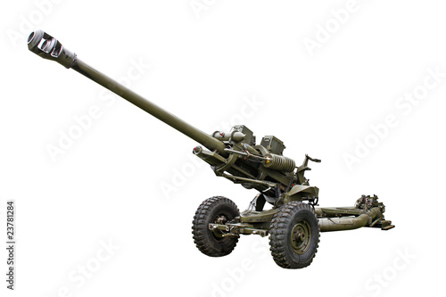 A Long Barreled Large Militrary Field Gun. photo