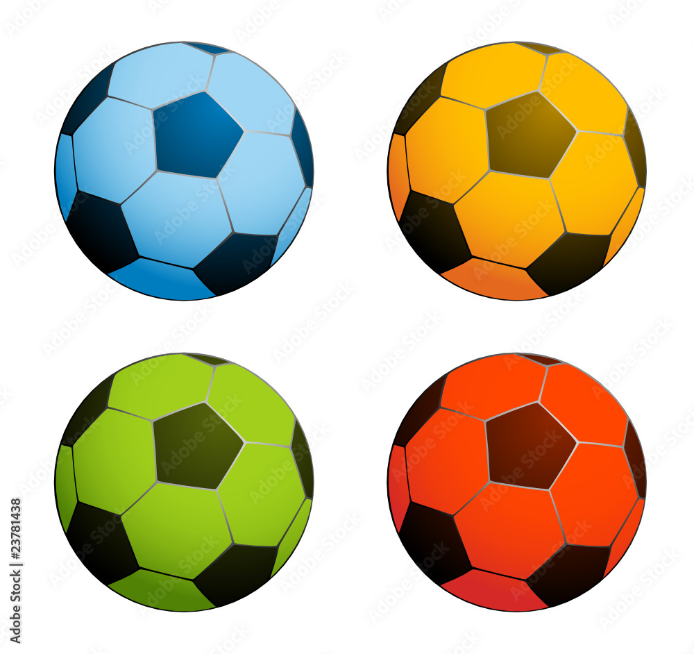 Fototapeta premium Colored footballs isolated on a white