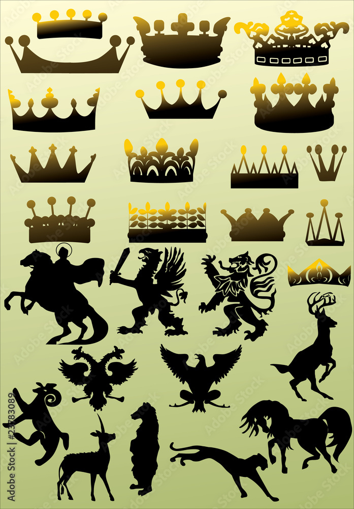 heraldic symbols collection on light background
