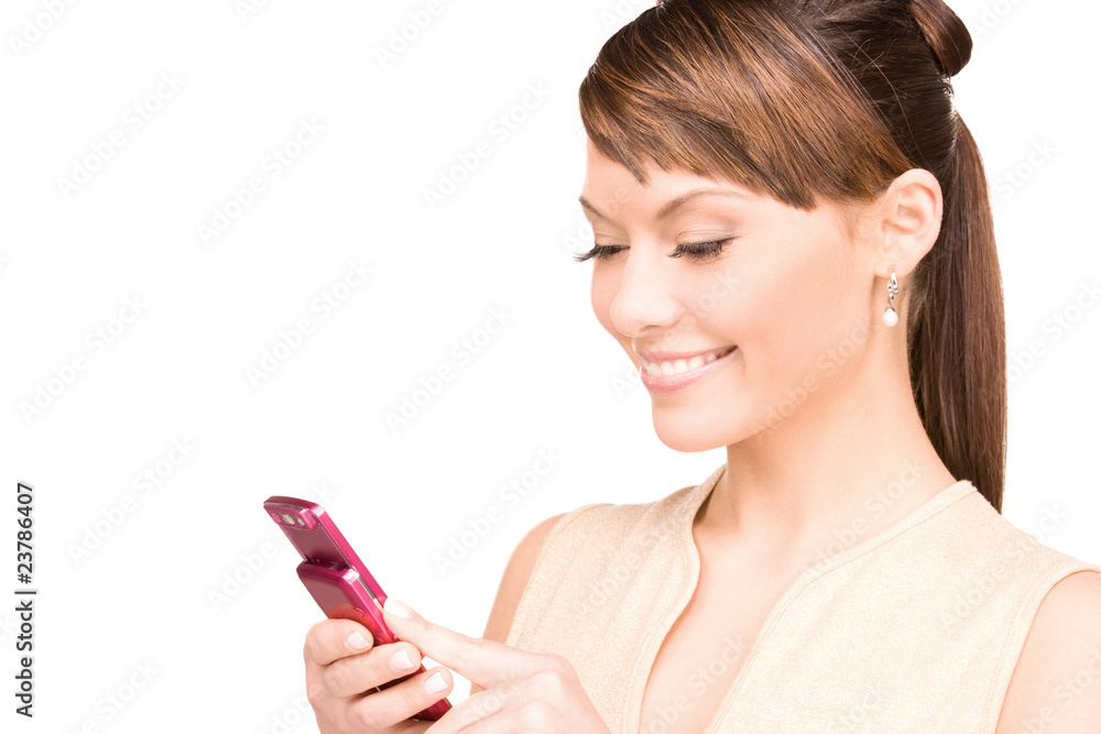 happy woman with cell phone