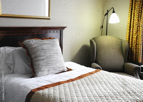 Bed in hotel room