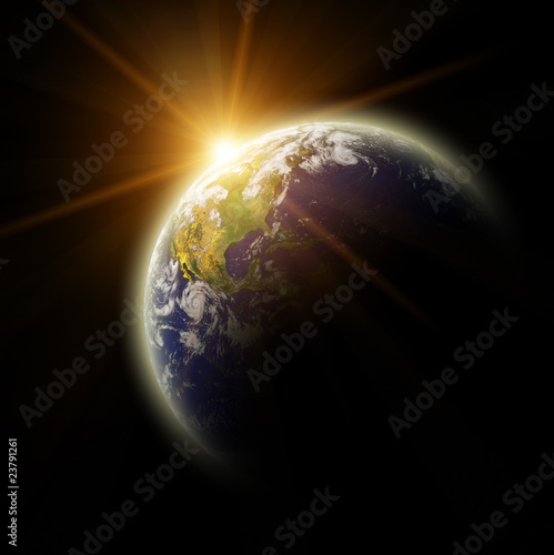 Real Earth Planet in yellow sun