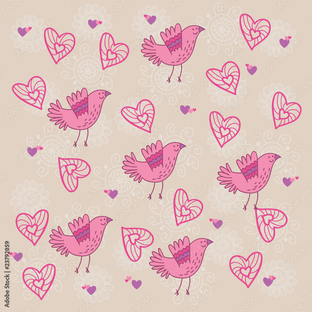 Bright floral seamless pattern with birds Bright floral seamless pattern with birds
