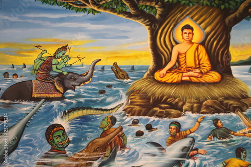 buddha biography painting, Wat Nong Waeng, Borabue, Mahasarakam photo
