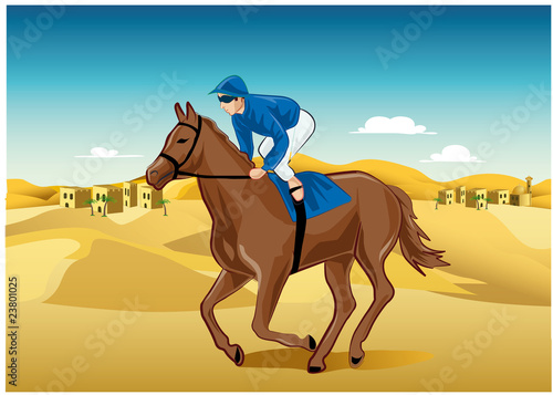 Man riding horse in desert