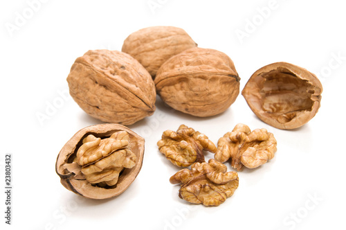 brown walnuts isolated on white background