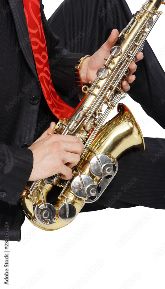 Obraz premium Men's long sitting with sax