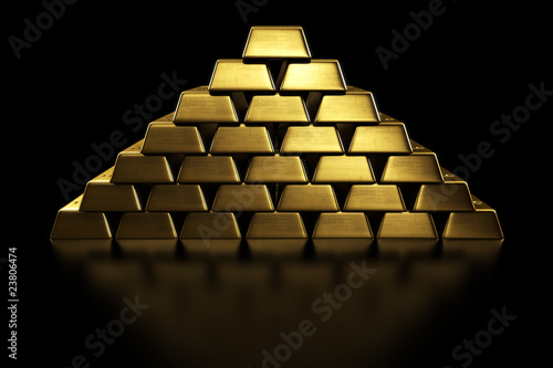 Gold bars stacked in a pyramid