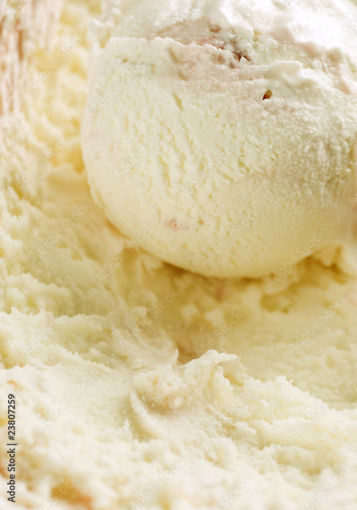 Vanilla ice cream with strawberry pieces Vanilla ice cream with strawberry pieces