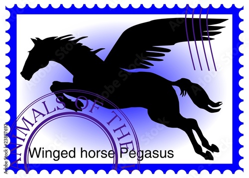 vector stamp with winged horse Pegasus