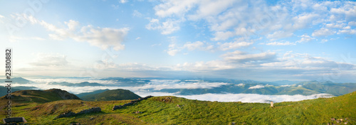 Summer morning cloudy mountain panorama view