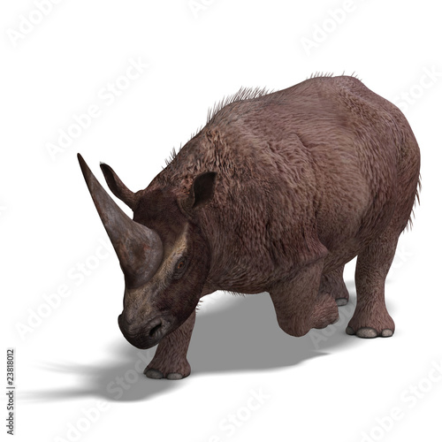 Dinosaur Elasmotherium. .3D rendering with clipping path and sha