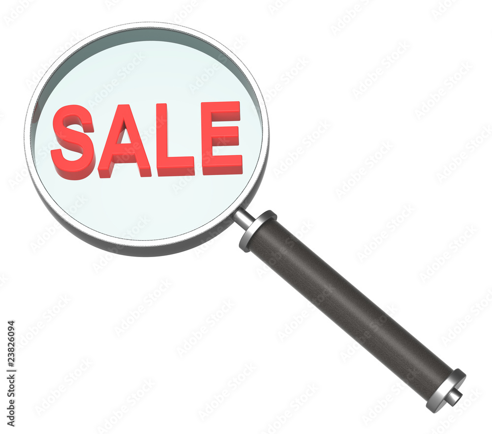 Magnifier with sale sign isolated on white. Magnifier with sale sign isolated on white.