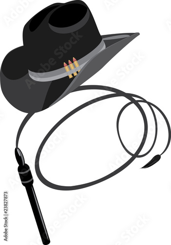 Cowboy hat and whip. Vector