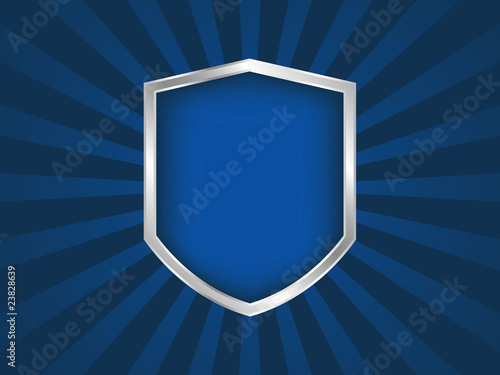 Blue and silver shield emblem on black background