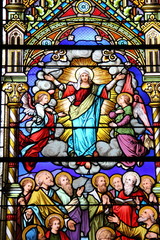 Deken met foto Glas in lood Kleurrijk glas-in-lood raam kerk  © Marco Desscouleurs