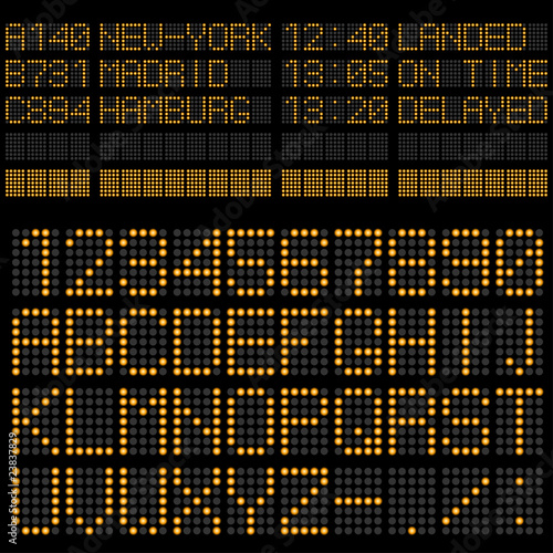Airport timetable board template – alphabet and figures.