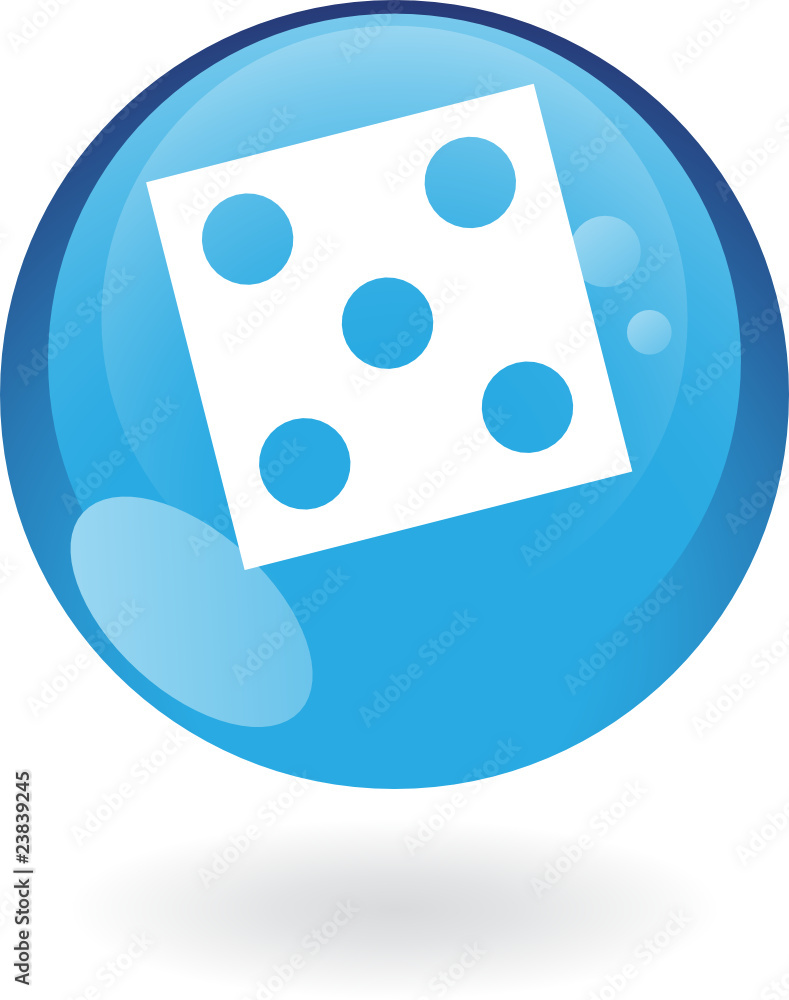 Fototapeta premium Glossy dice in blue button isolated on white