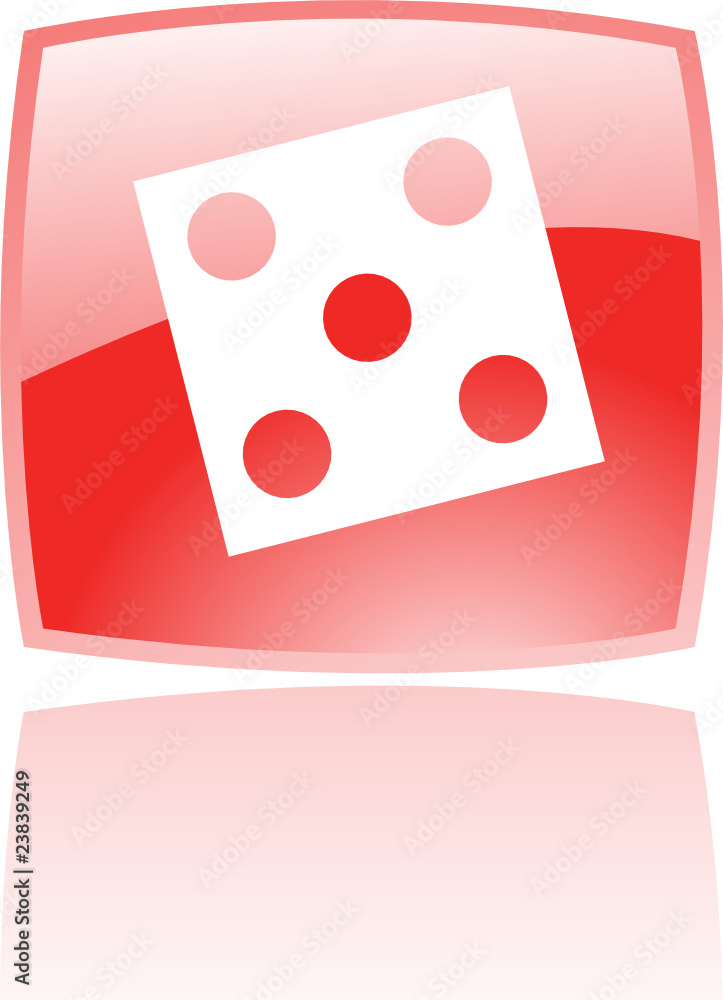 Glossy dice in red button isolated on white Glossy dice in red button isolated on white
