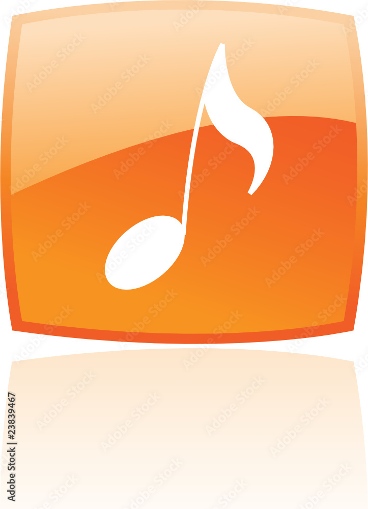 Glossy musical note in orange button isolated on white Glossy musical note in orange button isolated on white