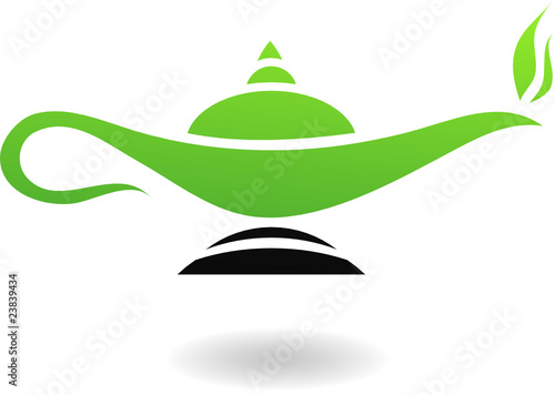 green and black magic lamp isolated on white