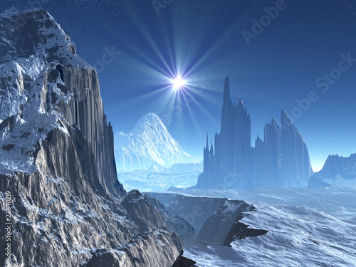 Lone Star Over Alien World in Winter