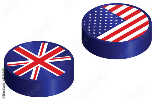 United Kingdom and United States glossy flag buttons