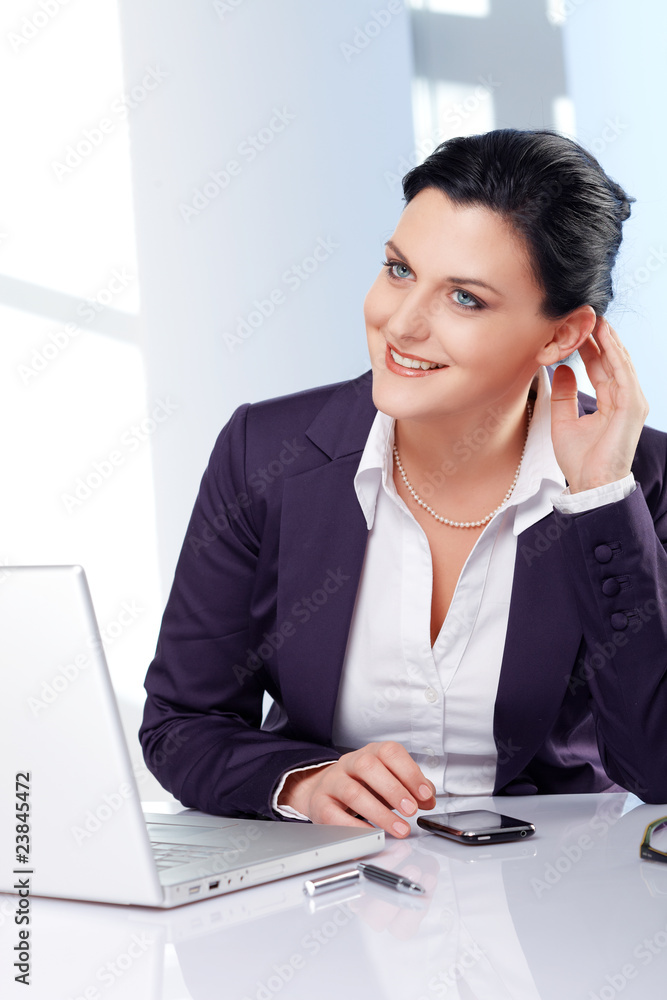 young smiling business woman with laptop young smiling business woman with laptop