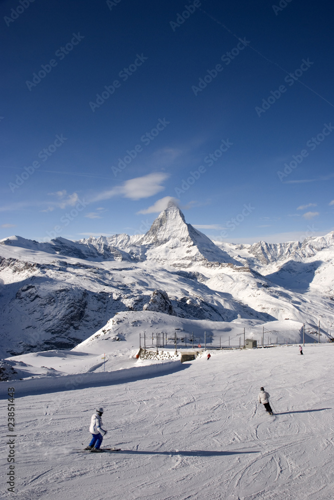 Matterhorn with skiers