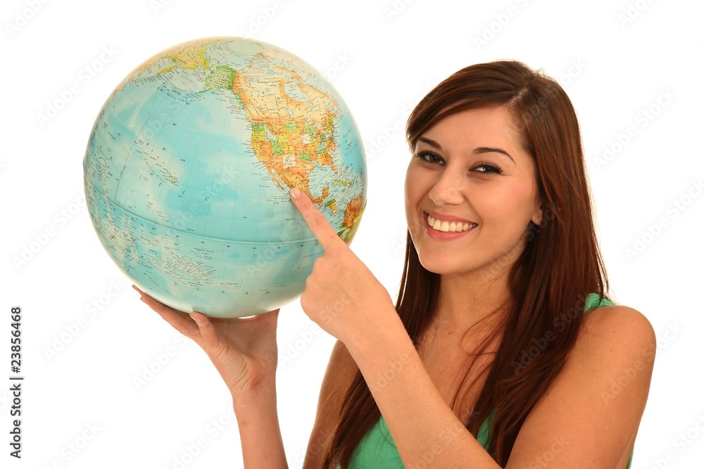 Beautiful Woman with World Globe Beautiful Woman with World Globe