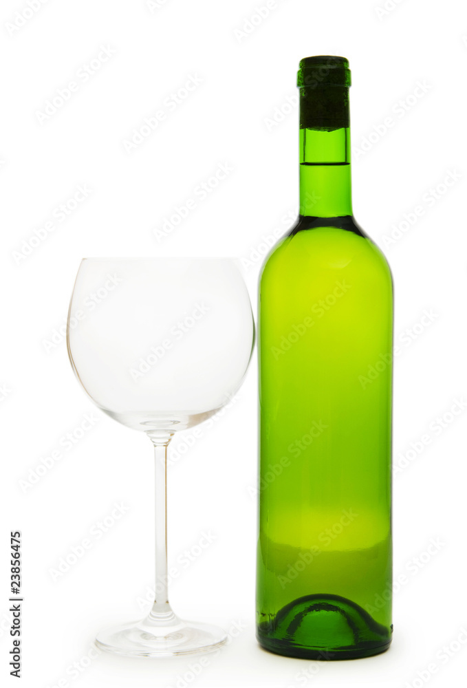 Wine and glass isolated on the white background