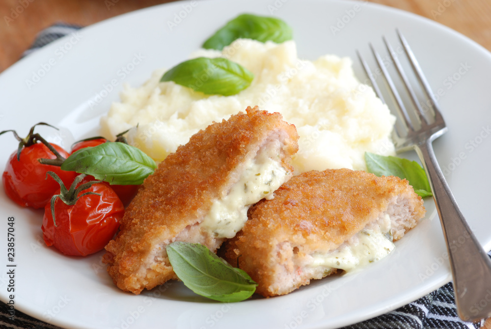 Chicken kievs with mashed potatoes