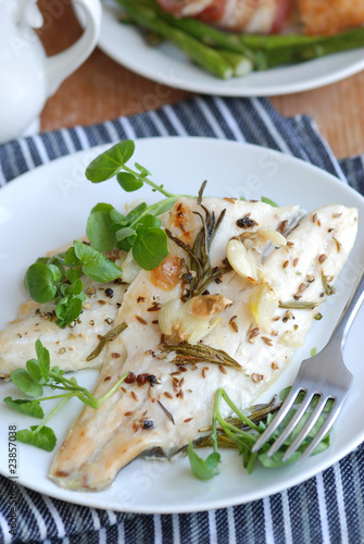 Seabass fillets with watercress